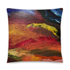 red, blue, orange, yellow, colorful abstract painted on throw