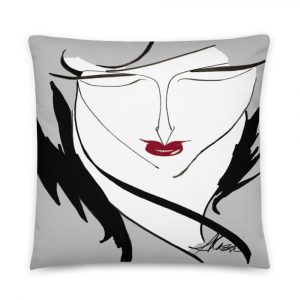 stylized drawing of lady's face and red lips