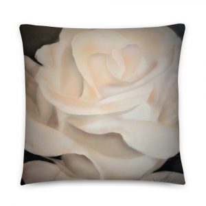 Airbrushed white rose on pillow 22x22