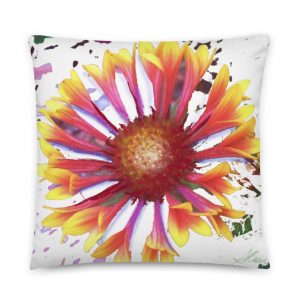 bright pink and yellow flower on pillow