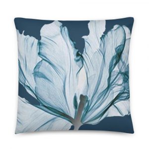 delicate blue flower petal airbrushed on pillow