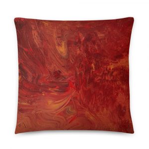 red abstract painted on pillow 22x22