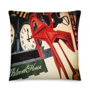 red Picasso, Marshall field's clock, palmer house sign, painted on throw pillow