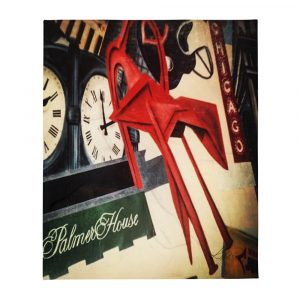 red picasso, marshall fields clock, palmer house sign, painted on throw blanket