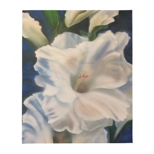 White gladiola airbrushed on a throw blanket