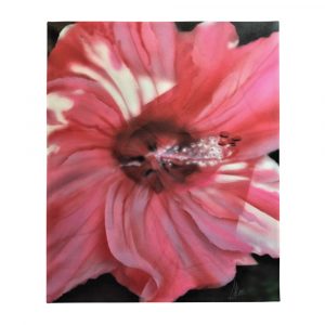 Pink hibiscus airbrushed on a throw blanket