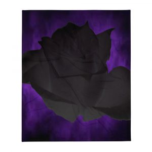 black rose with purple background painted on throw blanket