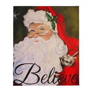 Santa Claus portrait with the word "believe' on bottom