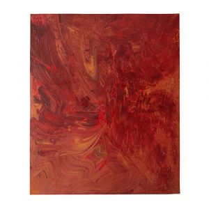 Bright red and hints of yellow abstract painted on a throw blanket