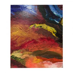 red, blue, orange, yellow, colorful abstract painted on throw blanket