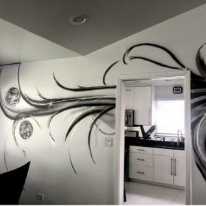 silver and black wall graphic design