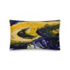 Bright yellow and blue abstract painted pillow 20x12