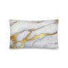 White and gold marble design painted on pillow 20x12