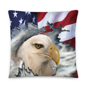 American flag with airbrushed eagle head on pillow 22x22
