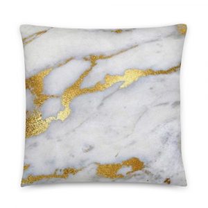White and gold marble design painted on pillow 22x22