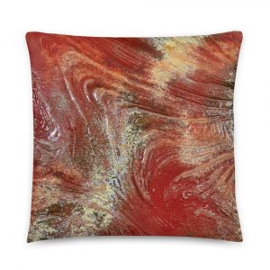 red gold yellow swirl painted on pillow 22x22