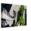 Black and White piano keys with music note, green Chicago Art Institute Lion on acrylic