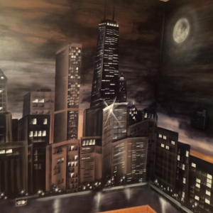 Chicago Skyline in brown tones airbrushed
