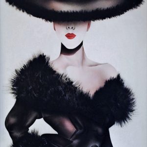 Airbrushed lady with black fur trimmed hat and coat