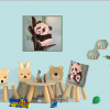 baby's room chairs with panda picture and panda pillows blue and green