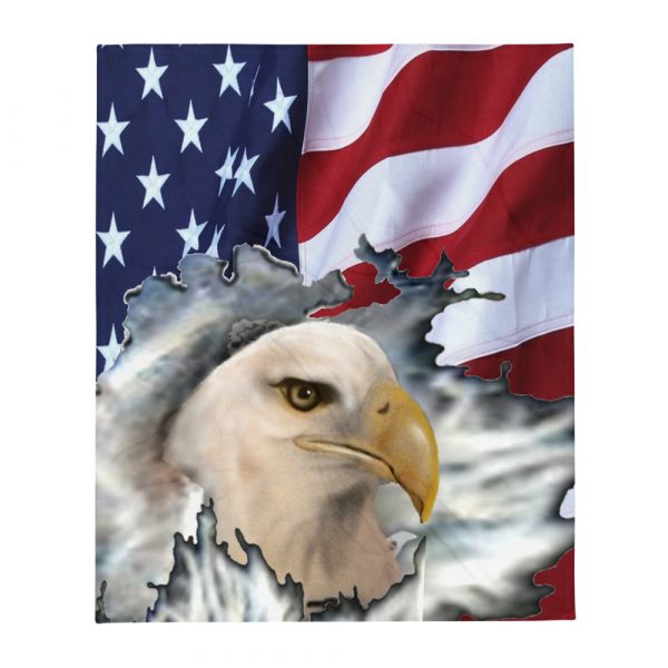 American flag with airbrushed eagle head on throw blanket