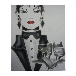 Throw Blanket with Bartender girl with black tie tuxedo holding tray of cocktails and martini with green olive
