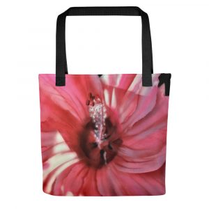 Airbrushed pink Hibiscus on tote