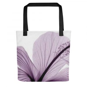 Delicate purple flower petal on a tote bag