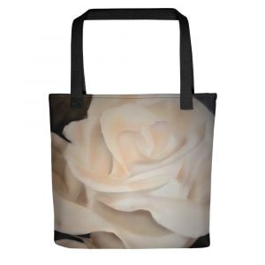 White rose airbrushed on a tote bag