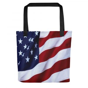American flag printed of both sides of tote bag