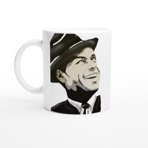Frank Sinatra on mug with text fly me to the moon