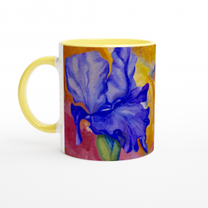 watercolor iris on coffee mug