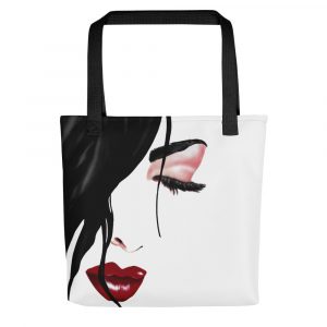 Girls face airbrushed on tote bag