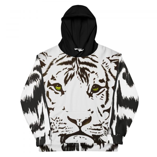 black and white tiger face with green eyes hoodie