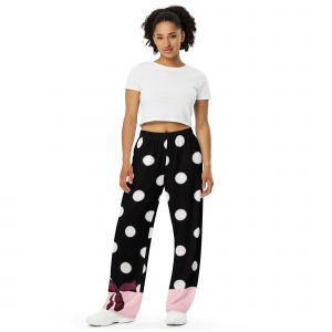 Black and white polkadot lounge pants with bow