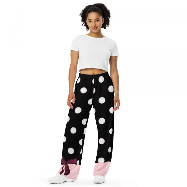 Black and white polkadot lounge pants with bow