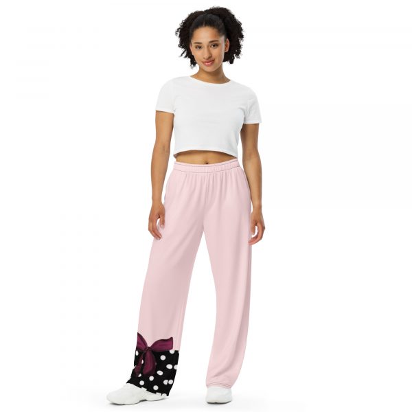 Pink lounge pants with polka dots and bow