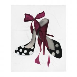 Pink and black polkadot shoes airbrushed on throw blanket