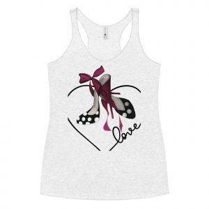 Racerback tank top with shoe design text love