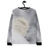 White Beauty Airbrushed Horse Sweatshirt with snowy background and black cuffs back view