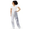 White Beauty Comfy Lounge Pants with white and gray horse airbrushed on leg in snowy background back view