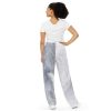 White Beauty Comfy Lounge Pants with white and gray snowy background back view