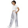 White Beauty Comfy Lounge Pants with white and gray snowy background