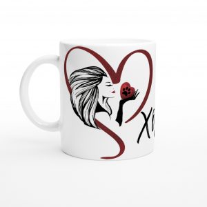 Paw Prints on My Heart Dog Lovers Mug with girl holding heart and xoxo