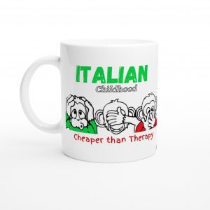 Funny Italian Novelty Mug with Italian Colors and Three Monkey Design